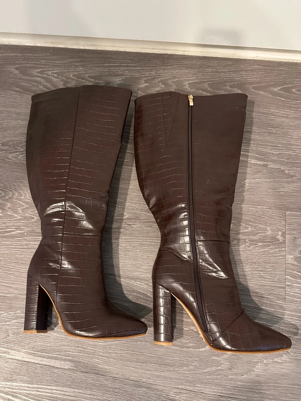 Billini Dark Brown Croc Knee-High Pointed Boots WIDE CALF